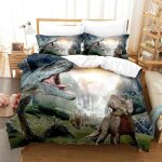 Housse de couette dinosaure double en microfibre 3d, parure de lit jurassic world park, motif dinosaure, ...