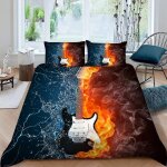 Housse de couette eau feu guitare x imprim�� d musique parure de lit personnes hypoallergique microfibre ...
