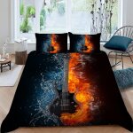 Housse de couette eau feu guitare x imprim�� d musique parure de lit personnes hypoallergique microfibre ...