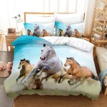 Housse de couette enfant fille cheval x cm linge de lit + x taies d'oreiller xcm microfibre housse de ...