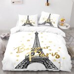 Housse de couette enfant fille paris tour eiffel x cm linge de lit + x taies d'oreiller xcm microfibre ...