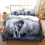 Housse de couette enfant loup animaux x cm parure de lit personnes + x taies d'oreiller xcm microfibre ...