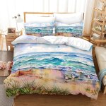 Housse de couette fille bord de mer x cm parure lit personnes + x taies d'oreiller xcm microfibre house ...