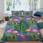 Housse de couette flamant x imprim�� d ��t�� feuilles de palmier parure de lit personnes hypoallergique ...