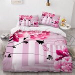 Housse de couette fleurs papillons x imprim�� d fleurs roses parure de lit personnes hypoallergique microfibre ...
