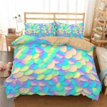 Housse de couette g��om��triques color��es ��cailles de poisson parure de lit de luxe en microfibre fermeture ...