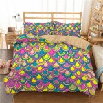 Housse de couette g��om��triques color��es ��cailles de poisson parure de lit de luxe en microfibre fermeture ...