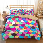 Housse de couette g��om��triques color��es ��cailles de poisson parure de lit de luxe en microfibre fermeture ...