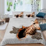 Housse de couette girafe x imprim�� d animaux mignons parure de lit personnes hypoallergique microfibre ...