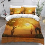 Housse de couette girafe x imprim�� d coucher de soleil animaux nature parure de lit personnes hypoallergique ...