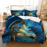 Housse de couette godzilla, dinosaure monstre taie d'oreiller parure de lit anti - acariens douce 15% ...