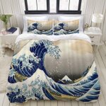 Housse de couette, la grande vague japonaise hokusai peinture sous une vague au large de kanagawa, ensemble ...