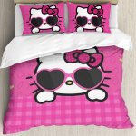 Housse de couette hello cat kitty pour enfants, motif dessin anime, motif chat rose avec lunettes de ...