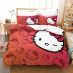 Housse de couette hello kitty pour enfant fille, parure de lit housses de couettes en microfibre avec ...
