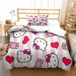 Housse de couette hello kitty pour enfant fille, parure de lit housses de couettes en microfibre avec ...