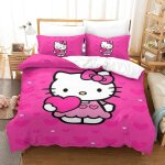 Housse de couette hello kitty microfibre parure de lit housses de couettes pink avec taies d'oreiller ...