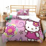 Housse de couette hello kitty d motif imprim�� parure de lit housses de couettes pink en microfibre avec ...
