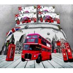 Housse de couette d imprim�� bus rouge parure de lit ensemble de literie pi��ces ultra douce confortable ...