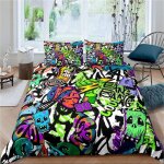 Housse de couette imprim��e en d graffiti style hip - hop soft respirant s��rie microfibre literie - ...