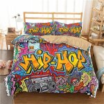 Housse de couette imprim��e en d graffiti style hip - hop soft respirant s��rie microfibre literie - ...
