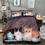 Housse de couette imprim�e en d housse de couette chat pi�ces ensemble de literie double (taille double ...
