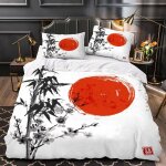 Housse de couette japon peinture �� l'encre x enfant ado fille d soleil rouge parure de lit personne ...