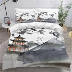 Housse de couette japon x imprim�� d aquarelle encre parure de lit personnes hypoallergique microfibre ...