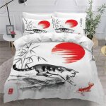 Housse de couette japon x imprim�� d chat du soleil parure de lit personnes hypoallergique microfibre ...