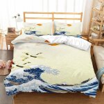 Housse de couette japon x imprim�� d grandes vagues parure de lit personnes hypoallergique microfibre ...