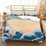 Housse de couette japon x imprim�� d r��tro vagues parure de lit personnes hypoallergique microfibre ...