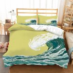 Housse de couette japon x imprim�� d vagues de l'oc��an parure de lit personnes hypoallergique microfibre ...