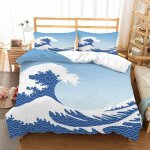 Housse de couette japon x imprim�� d vagues de l'oc��an r��sum�� parure de lit personnes hypoallergique ...