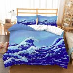 Housse de couette japon x imprim�� d vagues parure de lit personnes hypoallergique microfibre literie ...