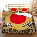 Housse de couette japon x imprim�� d vagues soleil parure de lit personnes hypoallergique microfibre ...