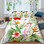 Housse de couette jungle x imprim�� d perroquet feuilles de palmier parure de lit personnes hypoallergique ...