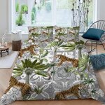 Housse de couette jungle x imprim�� d tigre parure de lit personnes hypoallergique microfibre literie ...