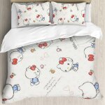 Housse de couette kawaii hello cat kitty queen, parure de lit imprim�e avec personnage d'anime kitty, ...