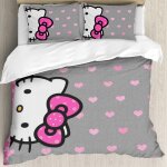 Housse de couette kawaii hello cat kitty, housse de couette vintage avec fermeture eclair, motif coeur ...