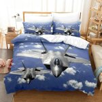 Housse de couette king size, queen size, motif avion, style militaire, rouge et noir, en polyester