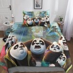 Housse de couette kung fu panda pour enfant fille, parure de lit housses de couettes en microfibre avec ...