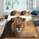 Housse de couette lion x imprim�� d animaux sauvages parure de lit personnes hypoallergique microfibre ...