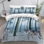 Housse de couette loup x imprim�� d animaux de la for��t parure de lit personnes hypoallergique microfibre ...