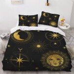 Housse de couette lune soleil x imprim�� d dessin�� �� la main dor�� parure de lit personnes hypoallergique ...