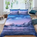 Housse de couette montagne enneig��e x imprim�� d hiver parure de lit personnes hypoallergique microfibre ...