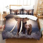 Housse de couette motif imprim�� elephant d , en parure de lit avec housse de couette et taies d'oreiller, ...