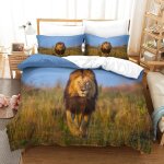 Housse de couette motif imprim�� lion d , en parure de lit avec housse de couette et taies d'oreiller, ...