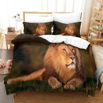 Housse de couette motif imprim�� lion d , en parure de lit avec housse de couette et taies d'oreiller, ...