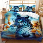 Housse de couette d motif l��opard lion tigre parure de lit pi��ces grand xcm parure lit personnes polyester ...