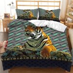 Housse de couette d motif l��opard lion tigre parure de lit pi��ces grand xcm parure lit personnes polyester ...