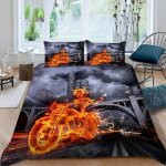 Housse de couette moto x imprim�� d flamme noire parure de lit personnes hypoallergique microfibre literie ...
